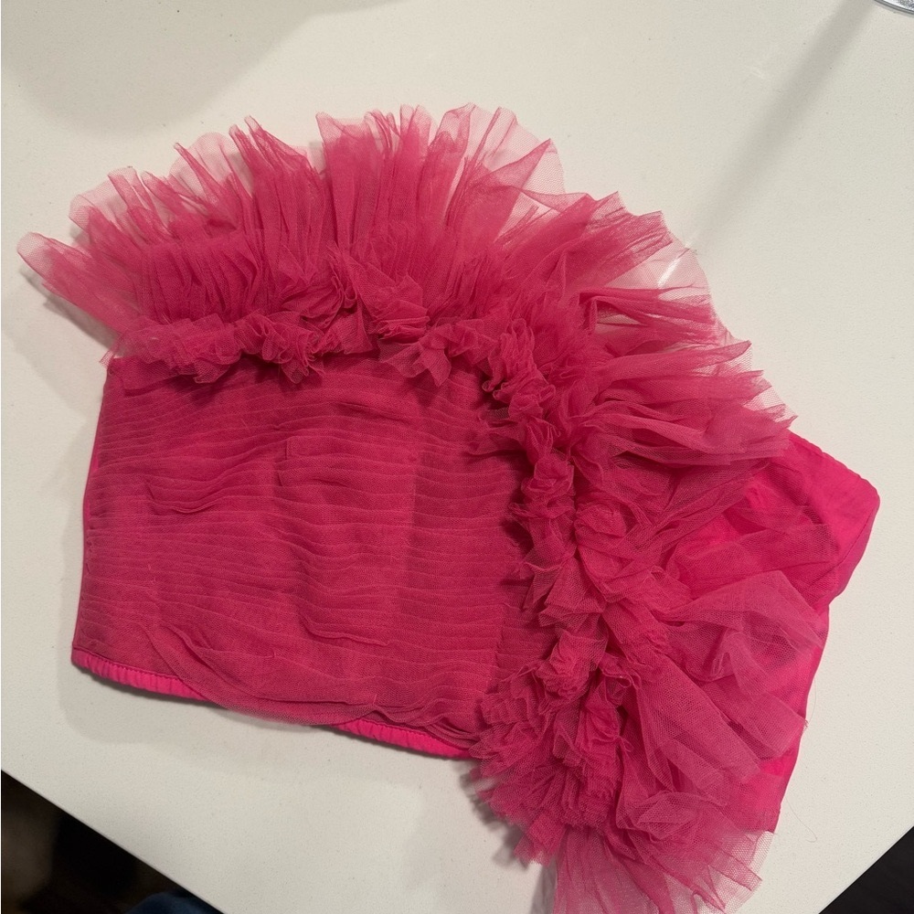 Vibrant Pink Ruffled Strapless Top from Anthropolgy